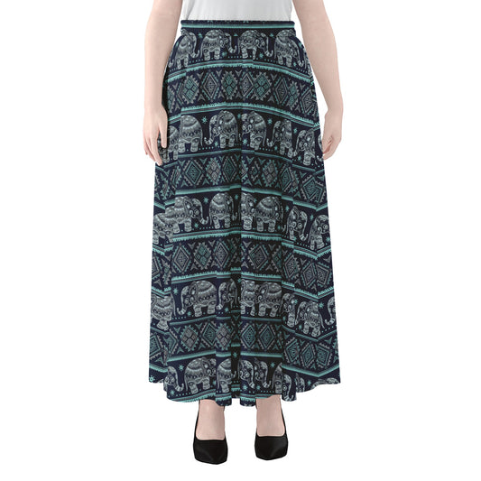 Vintage Indian Tribal Pattern Print Chiffon Maxi Skirt