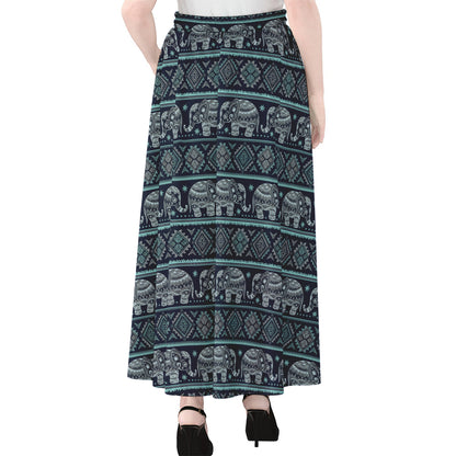 Vintage Indian Tribal Pattern Print Chiffon Maxi Skirt