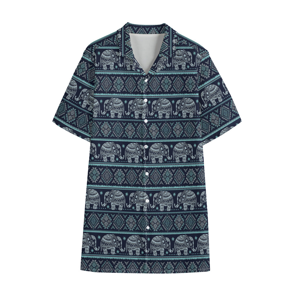 Vintage Indian Tribal Pattern Print Cotton Hawaiian Shirt