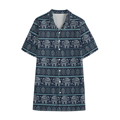 Vintage Indian Tribal Pattern Print Cotton Hawaiian Shirt