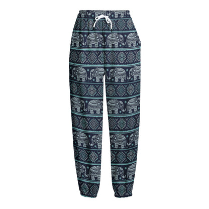 Vintage Indian Tribal Pattern Print Fleece Lined Knit Pants