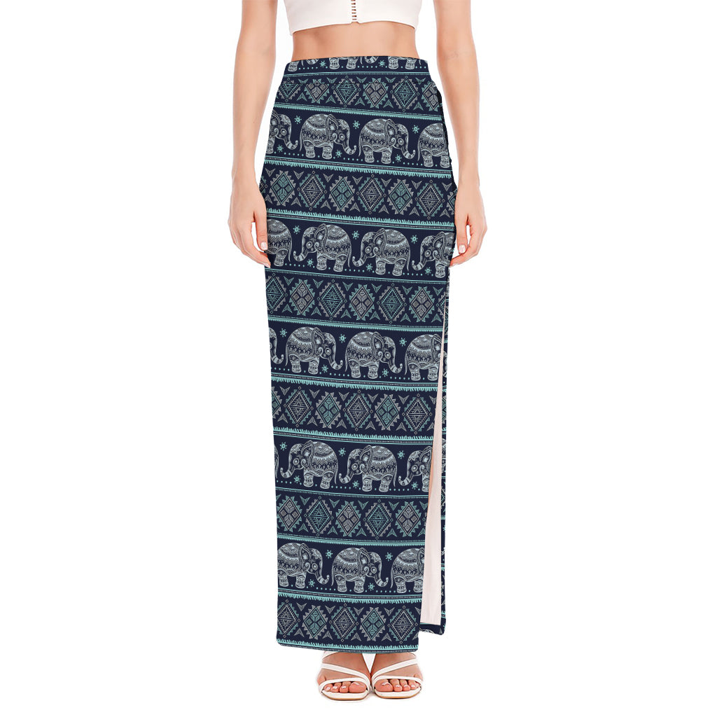 Vintage Indian Tribal Pattern Print High Slit Maxi Skirt