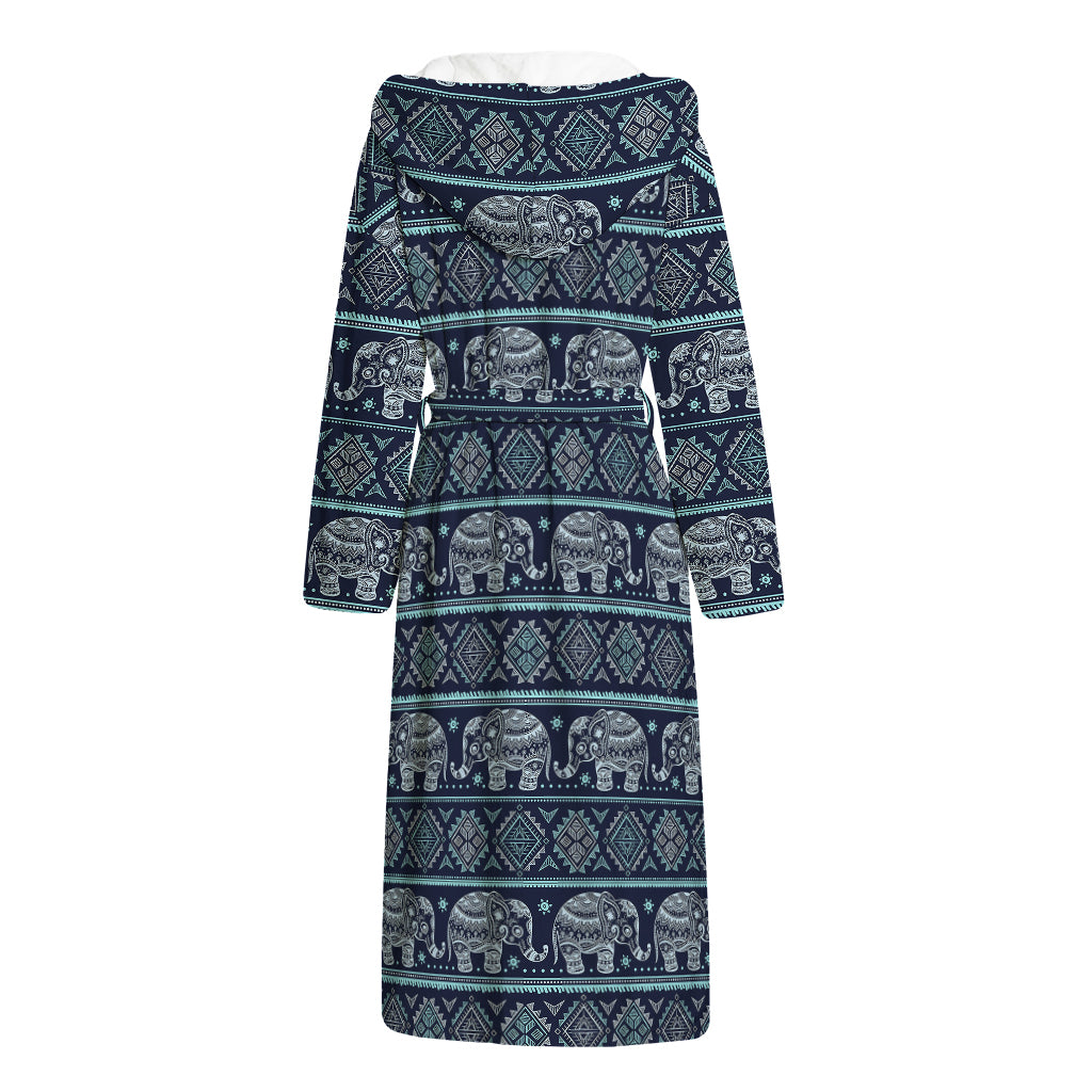 Vintage Indian Tribal Pattern Print Hooded Bathrobe