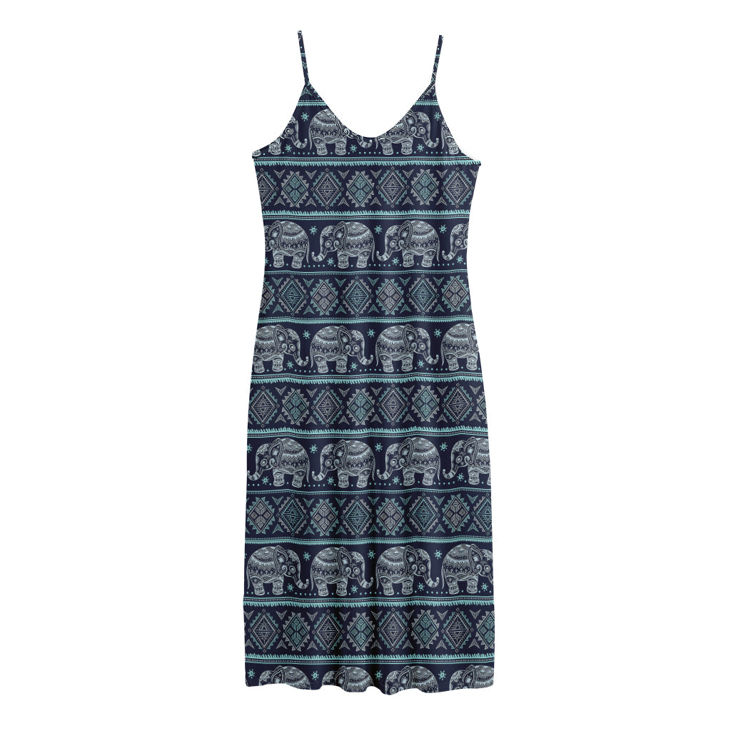 Vintage Indian Tribal Pattern Print Jersey Midi Cami Dress