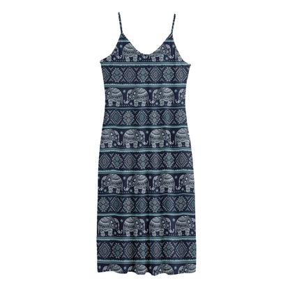 Vintage Indian Tribal Pattern Print Jersey Midi Cami Dress