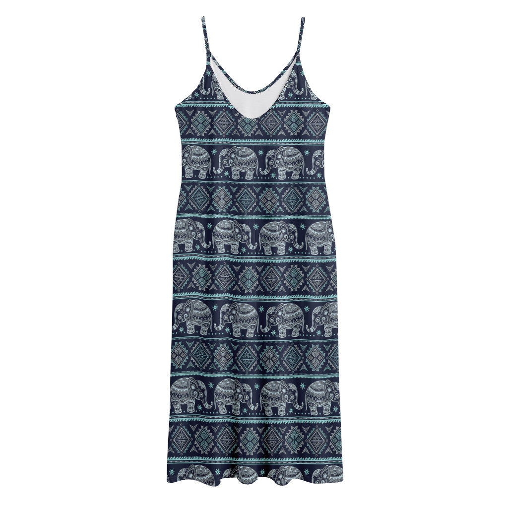 Vintage Indian Tribal Pattern Print Jersey Midi Cami Dress