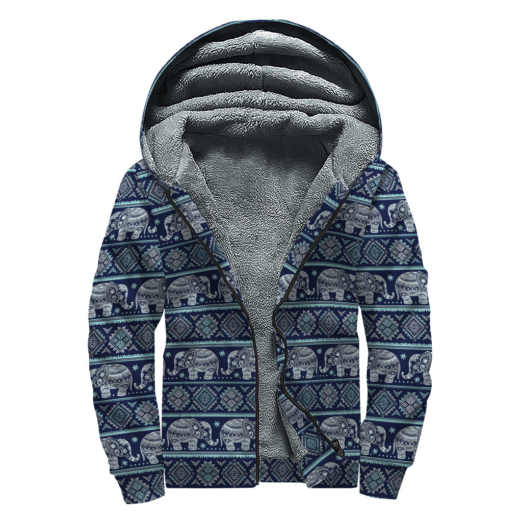 Vintage Indian Tribal Pattern Print Sherpa Lined Zip Up Hoodie