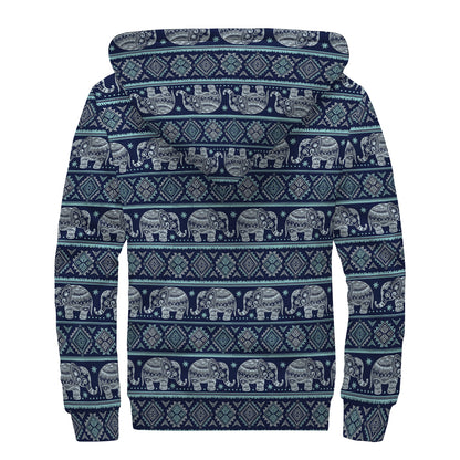 Vintage Indian Tribal Pattern Print Sherpa Lined Zip Up Hoodie