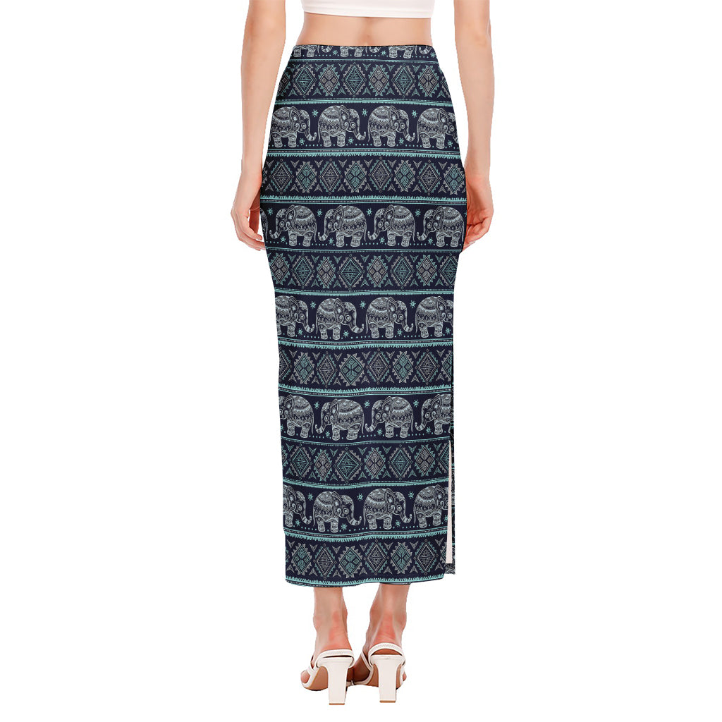 Vintage Indian Tribal Pattern Print Side Slit Maxi Skirt