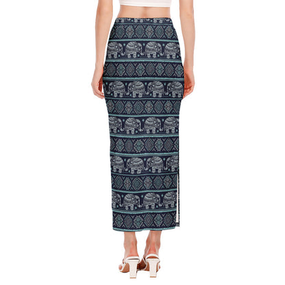Vintage Indian Tribal Pattern Print Side Slit Maxi Skirt