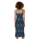 Vintage Indian Tribal Pattern Print Slim Fit Midi Cami Dress