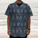 Vintage Indian Tribal Pattern Print Textured Short Sleeve Shirt