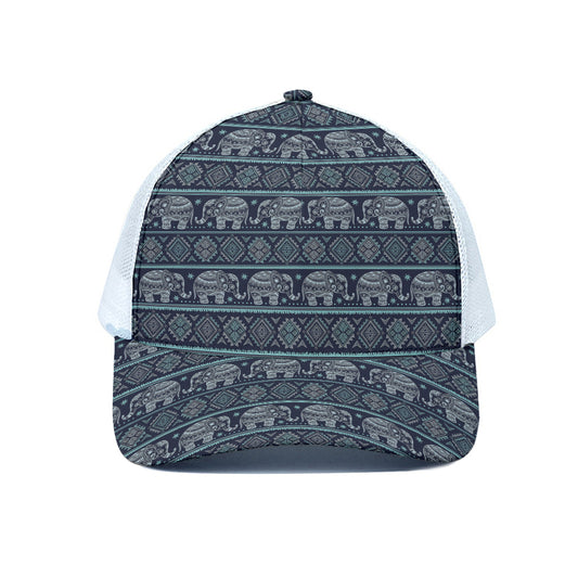 Vintage Indian Tribal Pattern Print White Mesh Trucker Cap
