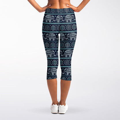 Vintage Indian Tribal Pattern Print Women's Capri Leggings