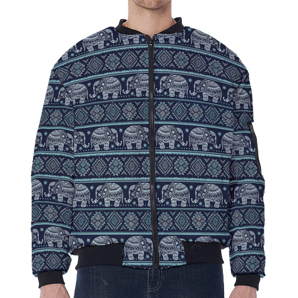 Vintage Indian Tribal Pattern Print Zip Sleeve Bomber Jacket