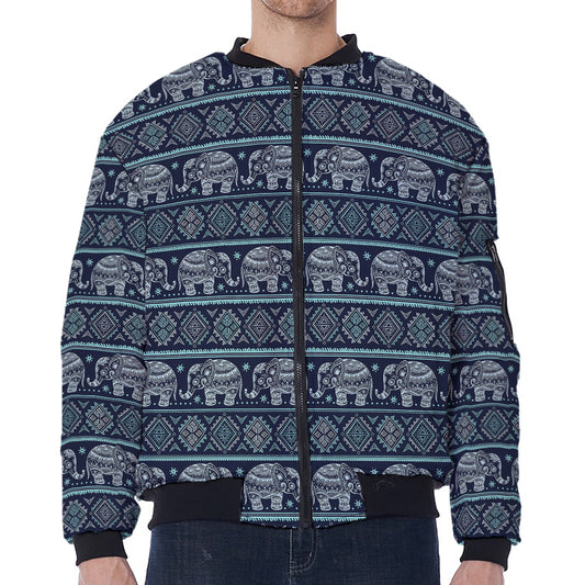 Vintage Indian Tribal Pattern Print Zip Sleeve Bomber Jacket