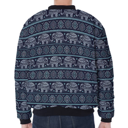 Vintage Indian Tribal Pattern Print Zip Sleeve Bomber Jacket