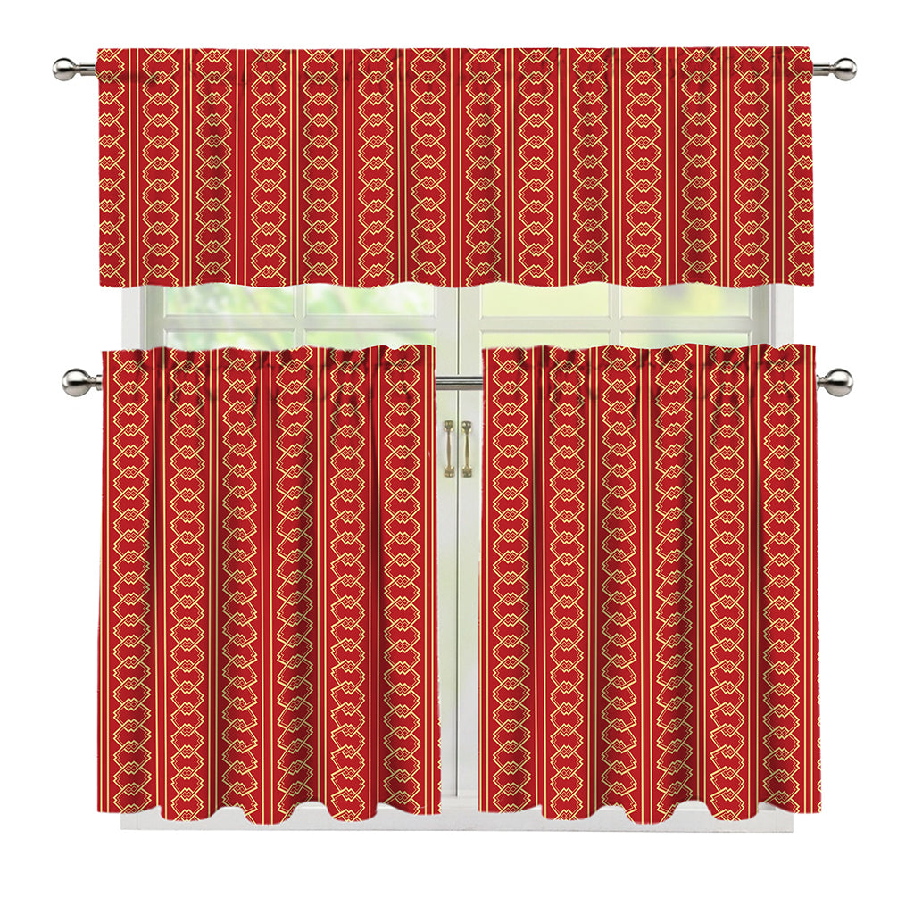 Vintage Japanese Pattern Print 3 Piece Kitchen Curtains