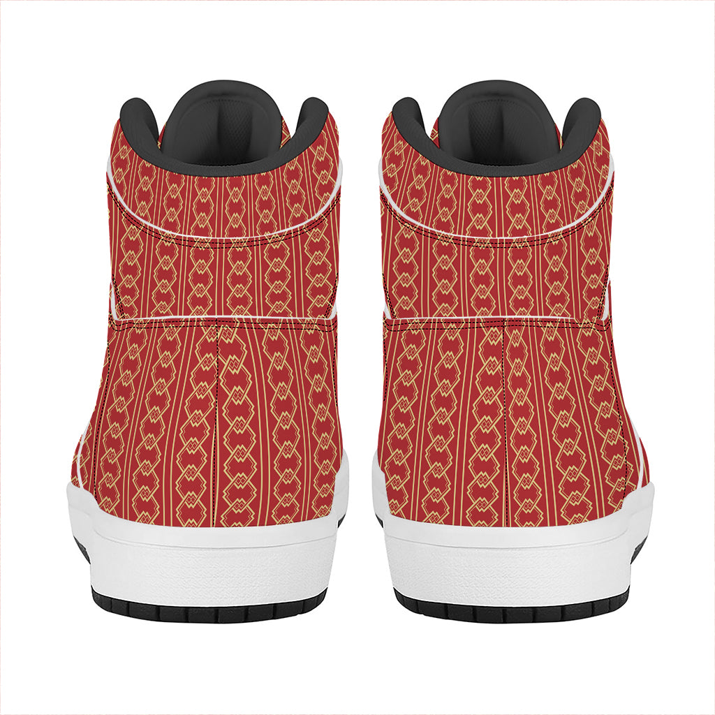 Vintage Japanese Pattern Print High Top Leather Sneakers