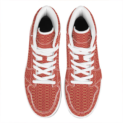 Vintage Japanese Pattern Print High Top Leather Sneakers