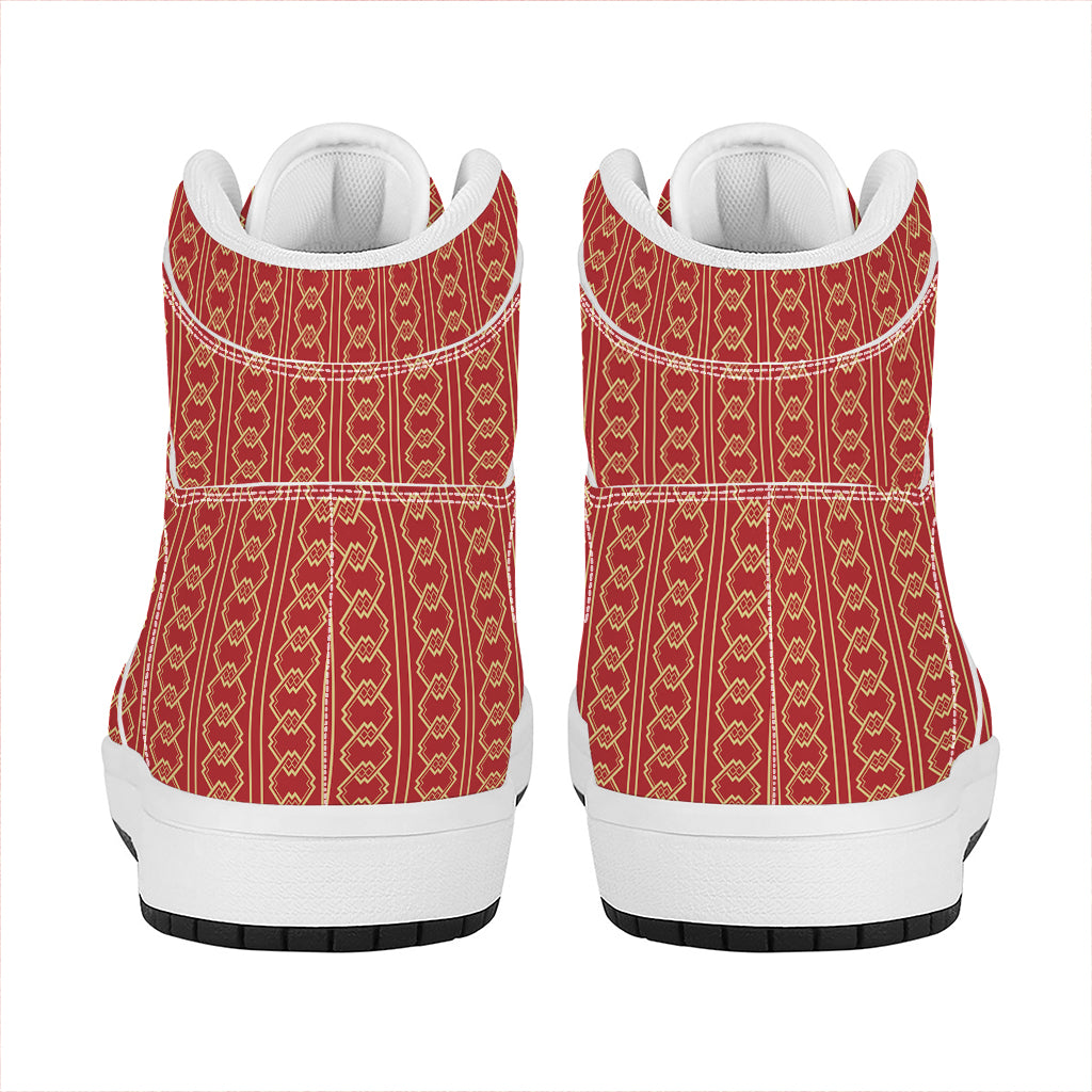 Vintage Japanese Pattern Print High Top Leather Sneakers