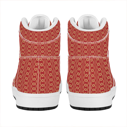 Vintage Japanese Pattern Print High Top Leather Sneakers