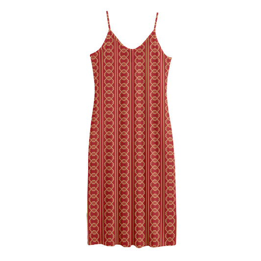 Vintage Japanese Pattern Print Jersey Midi Cami Dress