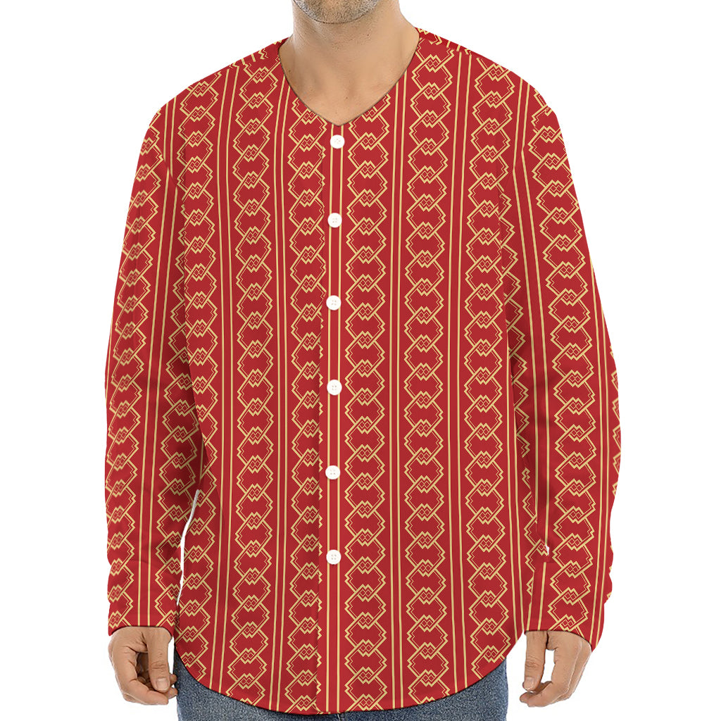 Vintage Japanese Pattern Print Long Sleeve Baseball Jersey