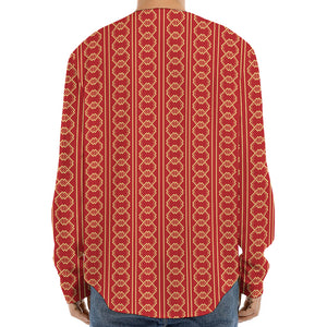 Vintage Japanese Pattern Print Long Sleeve Baseball Jersey