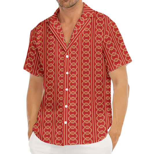 Vintage Japanese Pattern Print Men's Deep V-Neck Shirt