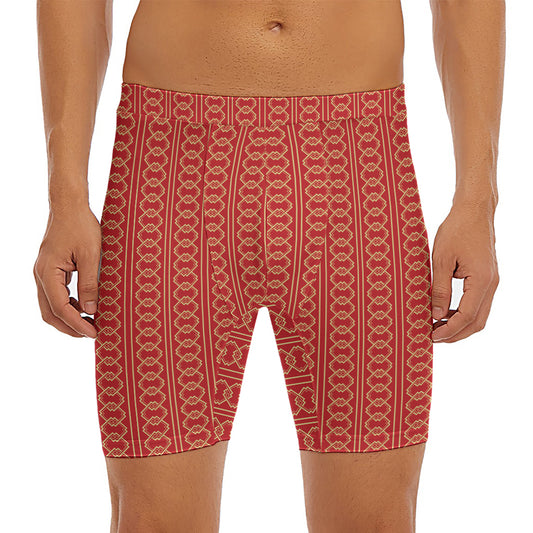 Vintage Japanese Pattern Print Men's Long Boxer Briefs