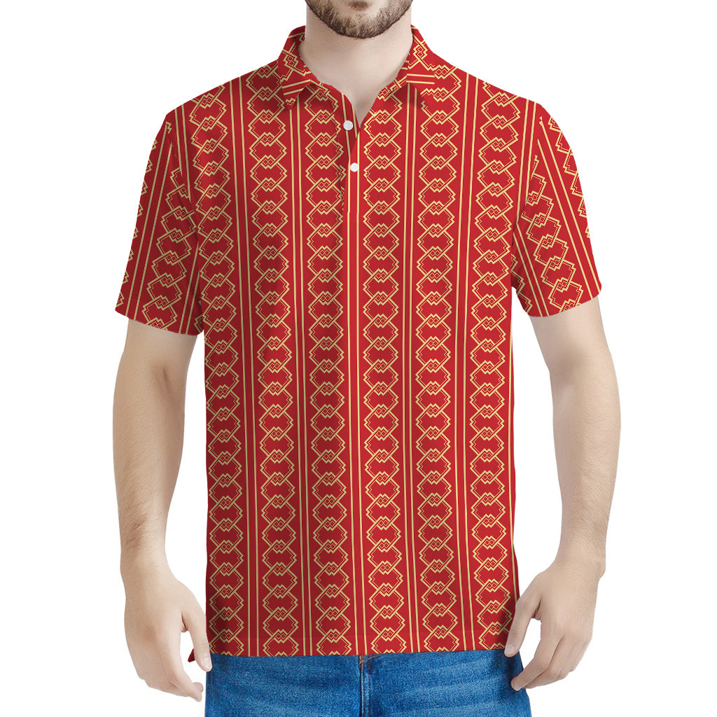 Vintage Japanese Pattern Print Men's Polo Shirt