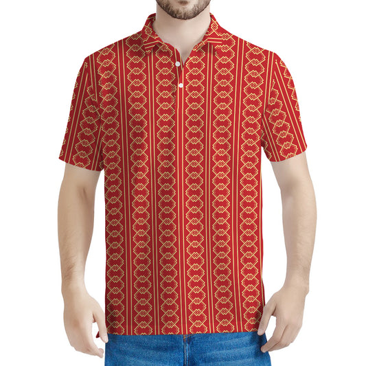 Vintage Japanese Pattern Print Men's Polo Shirt