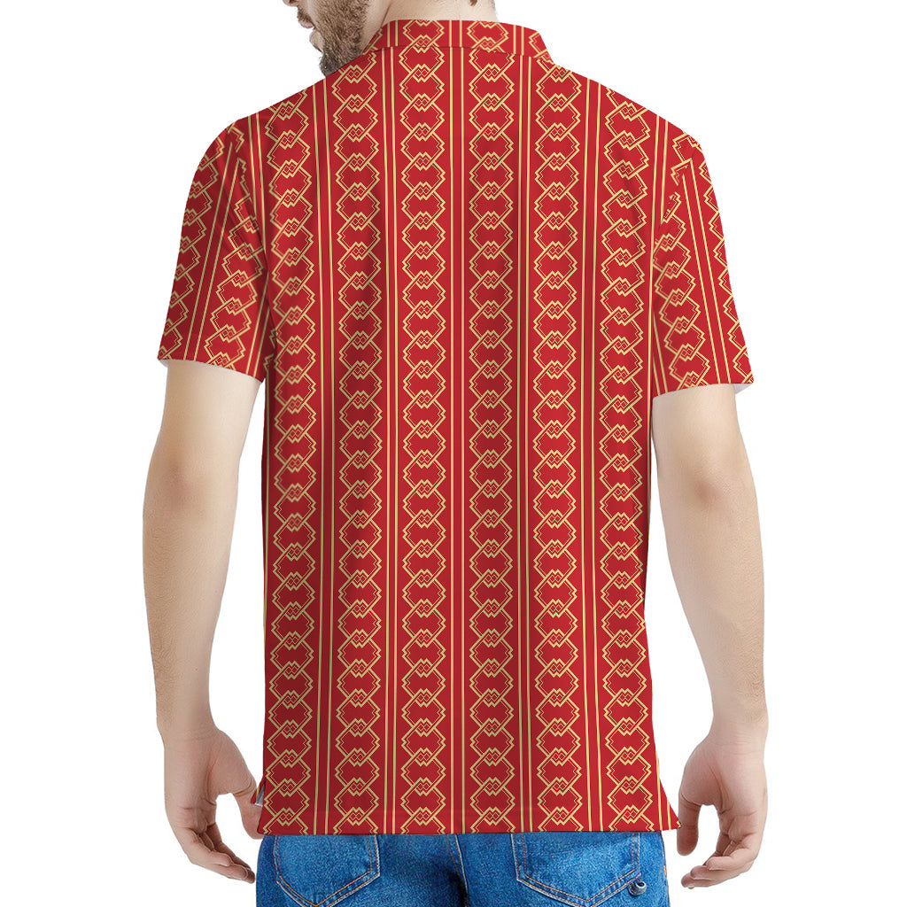 Vintage Japanese Pattern Print Men's Polo Shirt