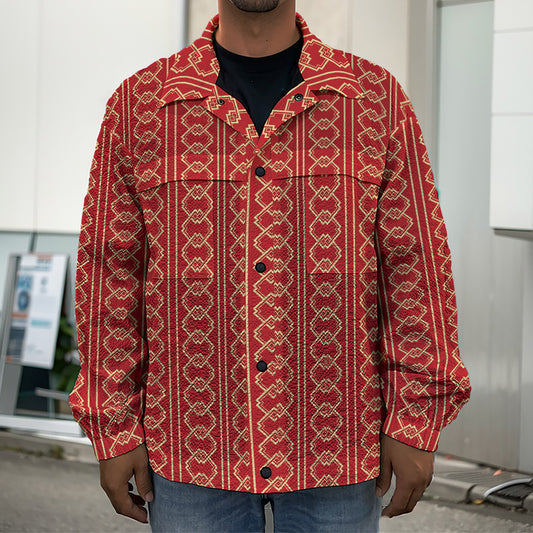 Vintage Japanese Pattern Print Men's Shirt Jacket