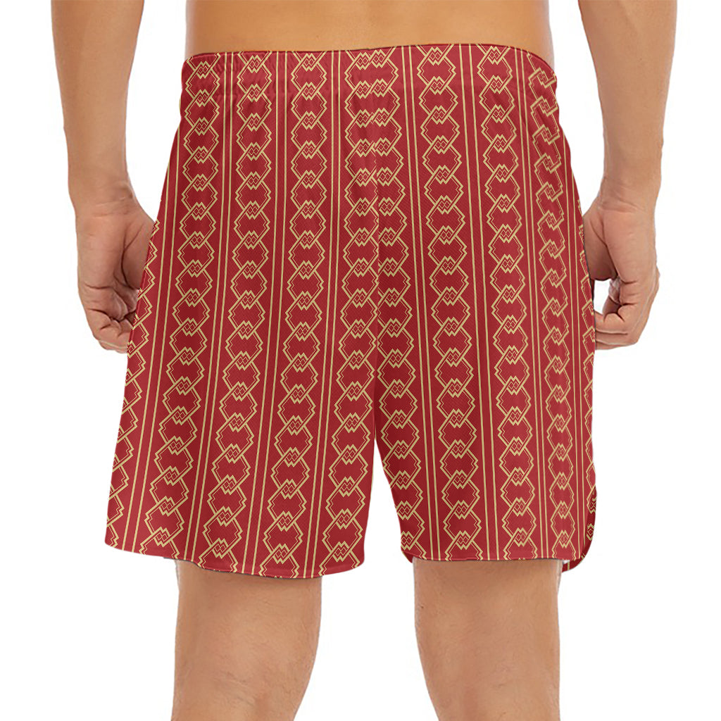 Vintage Japanese Pattern Print Men's Split Running Shorts