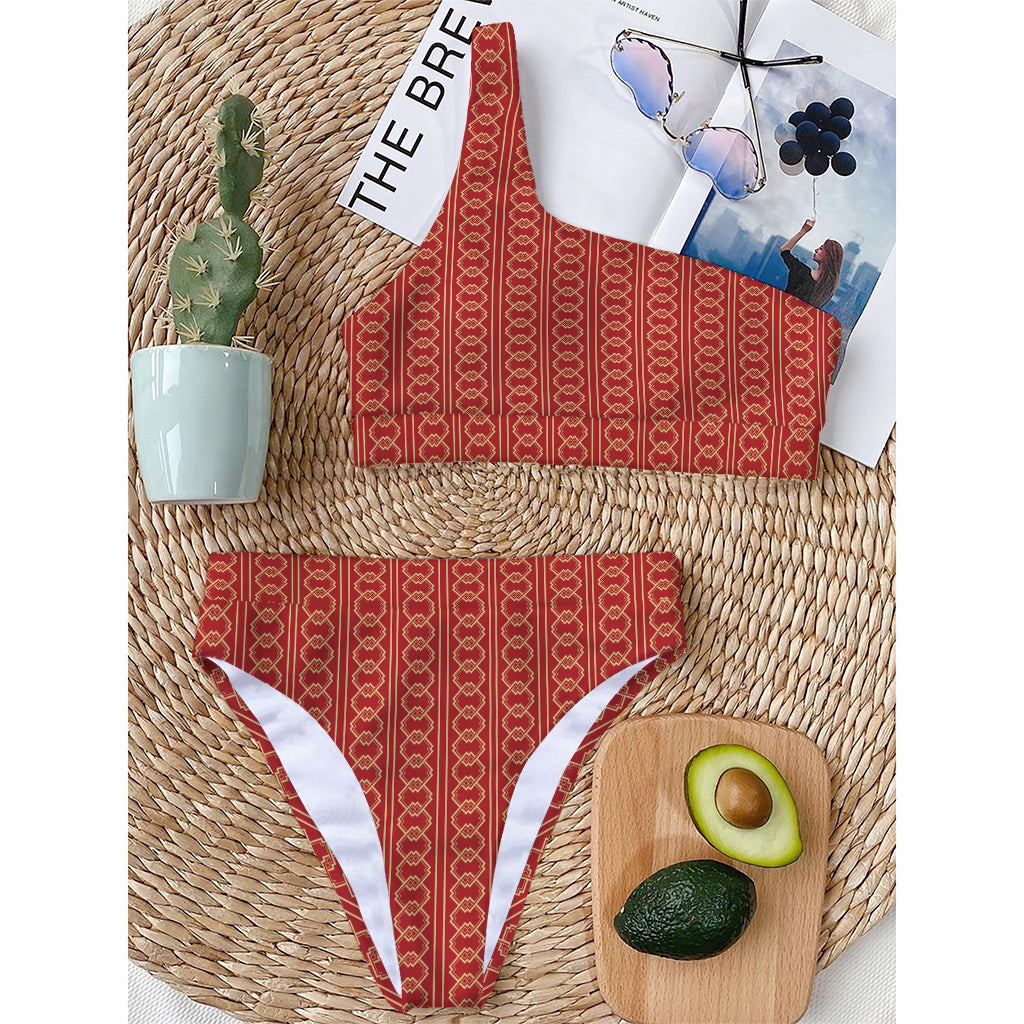 Vintage Japanese Pattern Print One Shoulder Bikini Top