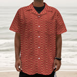 Vintage Japanese Pattern Print Textured Short Sleeve Shirt