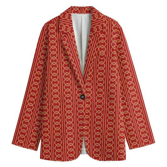 Vintage Japanese Pattern Print Women's Cotton Blazer
