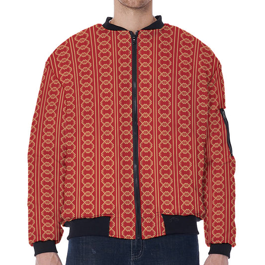 Vintage Japanese Pattern Print Zip Sleeve Bomber Jacket