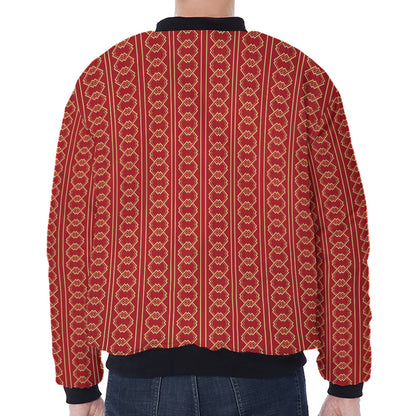Vintage Japanese Pattern Print Zip Sleeve Bomber Jacket