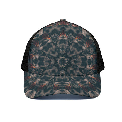 Vintage Kaleidoscope Print Black Mesh Trucker Cap