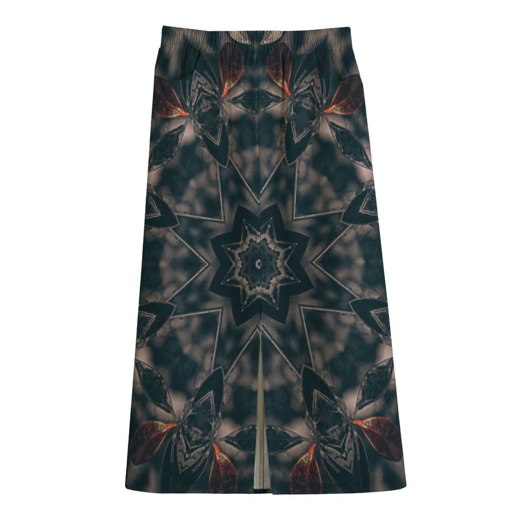 Vintage Kaleidoscope Print Cotton Front Slit Maxi Skirt