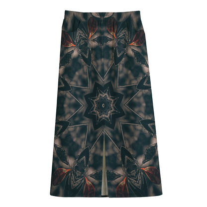 Vintage Kaleidoscope Print Cotton Front Slit Maxi Skirt