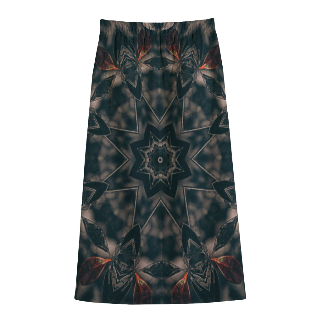 Vintage Kaleidoscope Print Cotton Front Slit Maxi Skirt