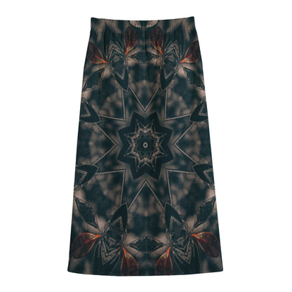 Vintage Kaleidoscope Print Cotton Front Slit Maxi Skirt