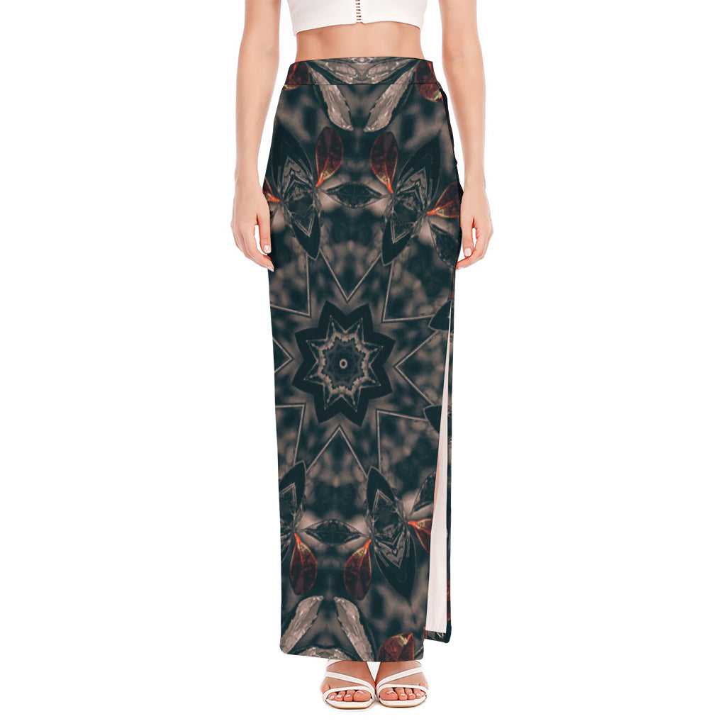 Vintage Kaleidoscope Print High Slit Maxi Skirt