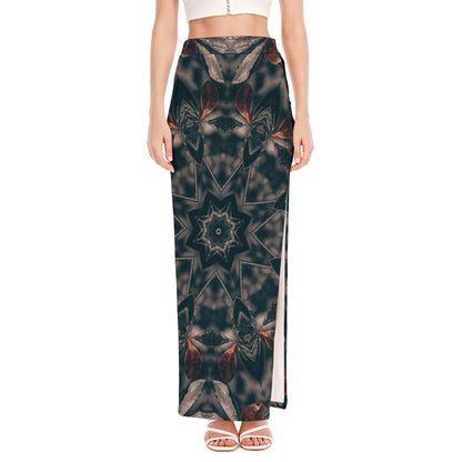 Vintage Kaleidoscope Print High Slit Maxi Skirt