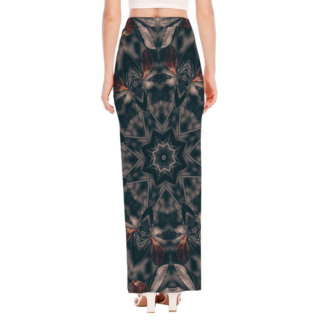 Vintage Kaleidoscope Print High Slit Maxi Skirt