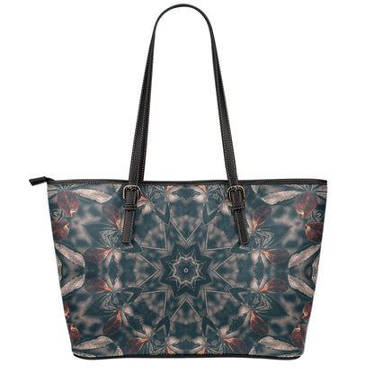 Vintage Kaleidoscope Print Leather Tote Bag